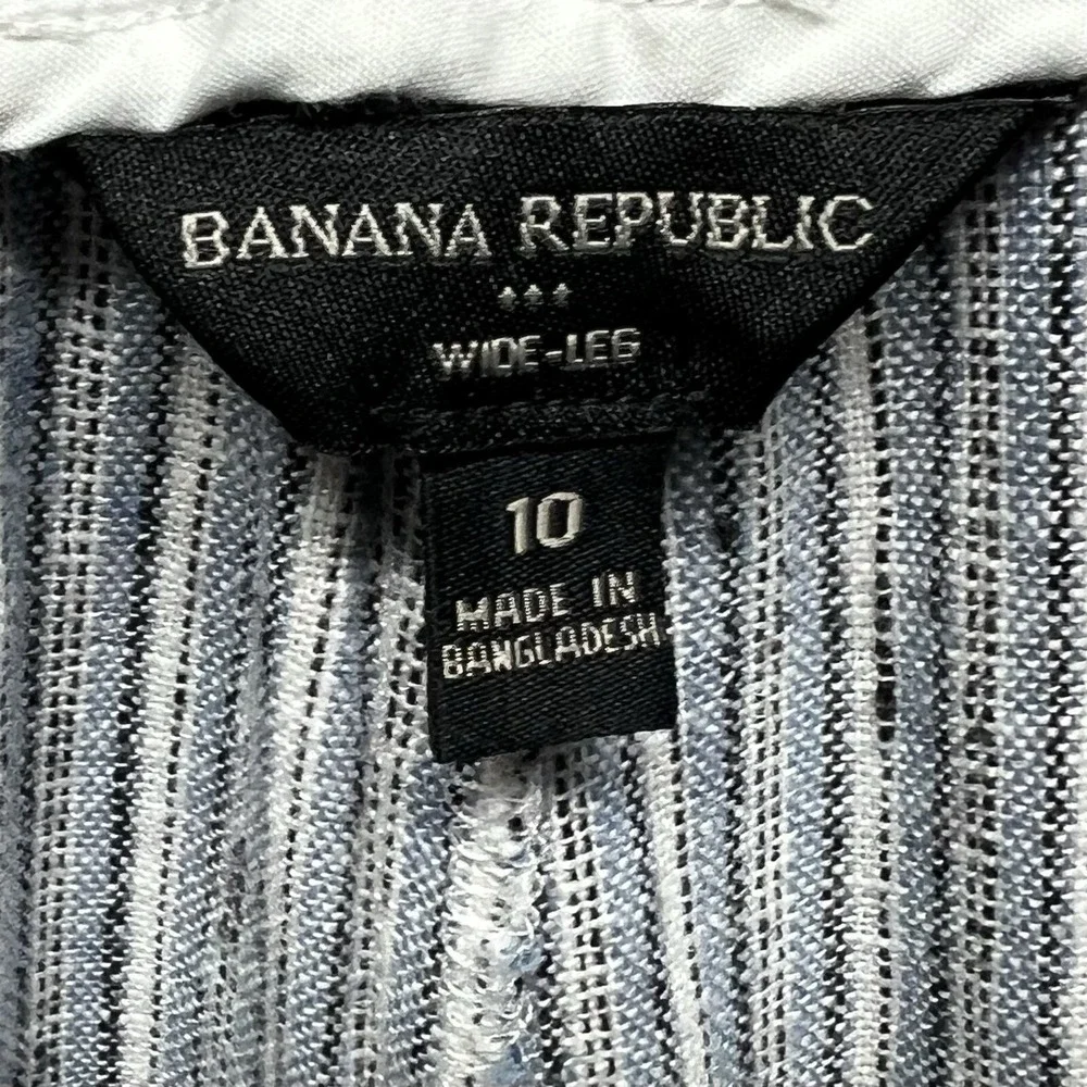 Banana Republic Pants Womens 10 Blue Linen Blend‎ Stripe Wide Leg Paperbag Baggy